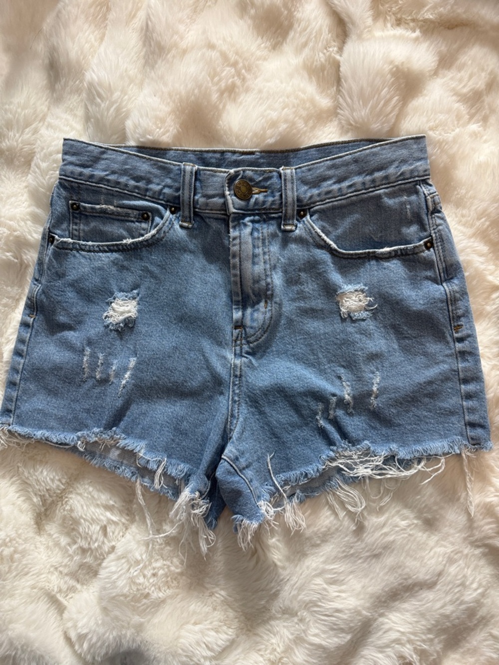 BDG Light Blue Girlfriend High Rise Distressed Denim Cutoff Shorts
